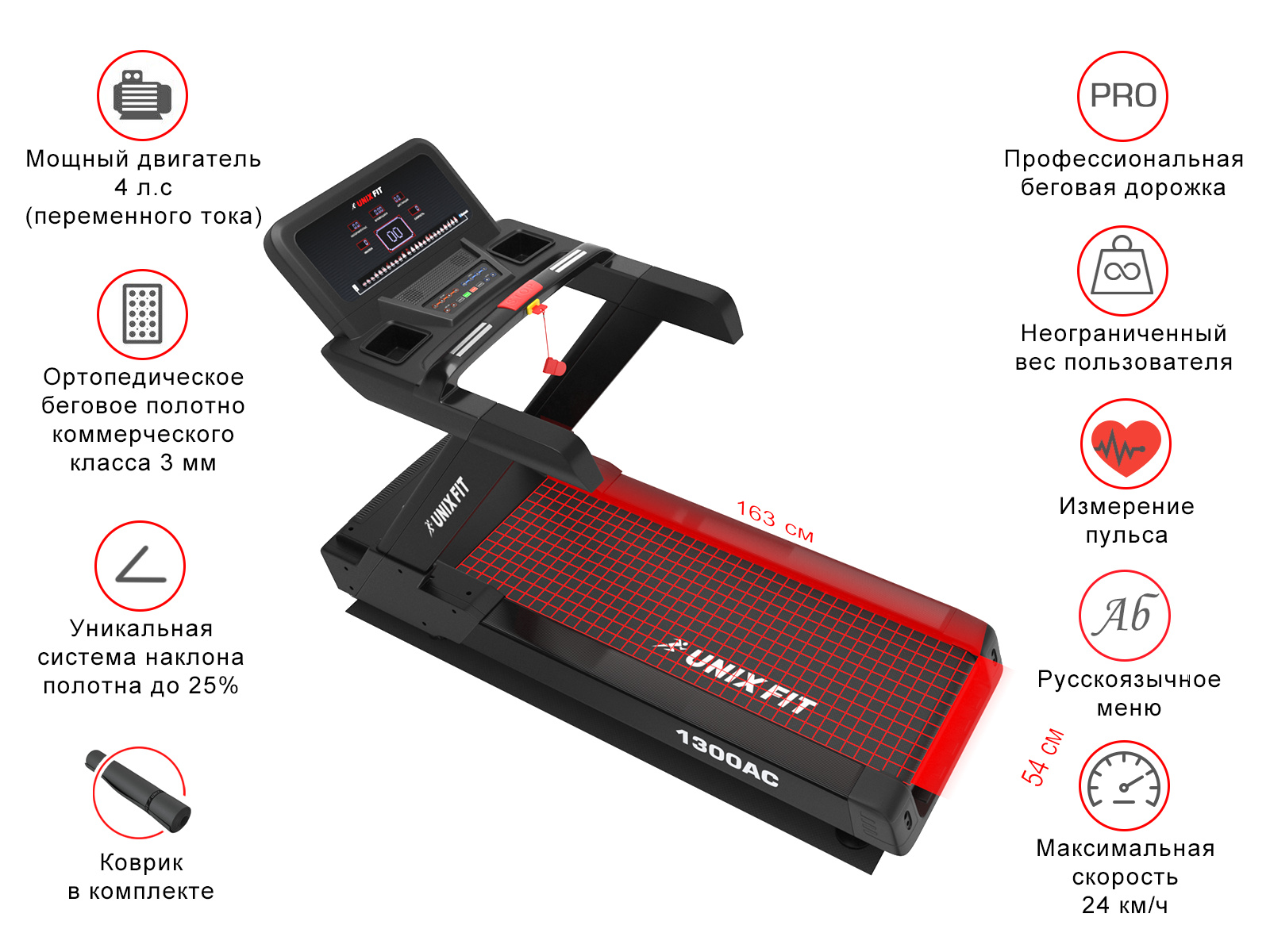 UnixFit 1300 AC ширина бегового полотна, см - 54