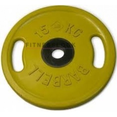 MB Barbell евро-классик с ручками желтый - 50 мм - 15 кг из каталога дисков для штанги с посадочным диаметром 50 мм. в Екатеринбурге по цене 14226 ₽