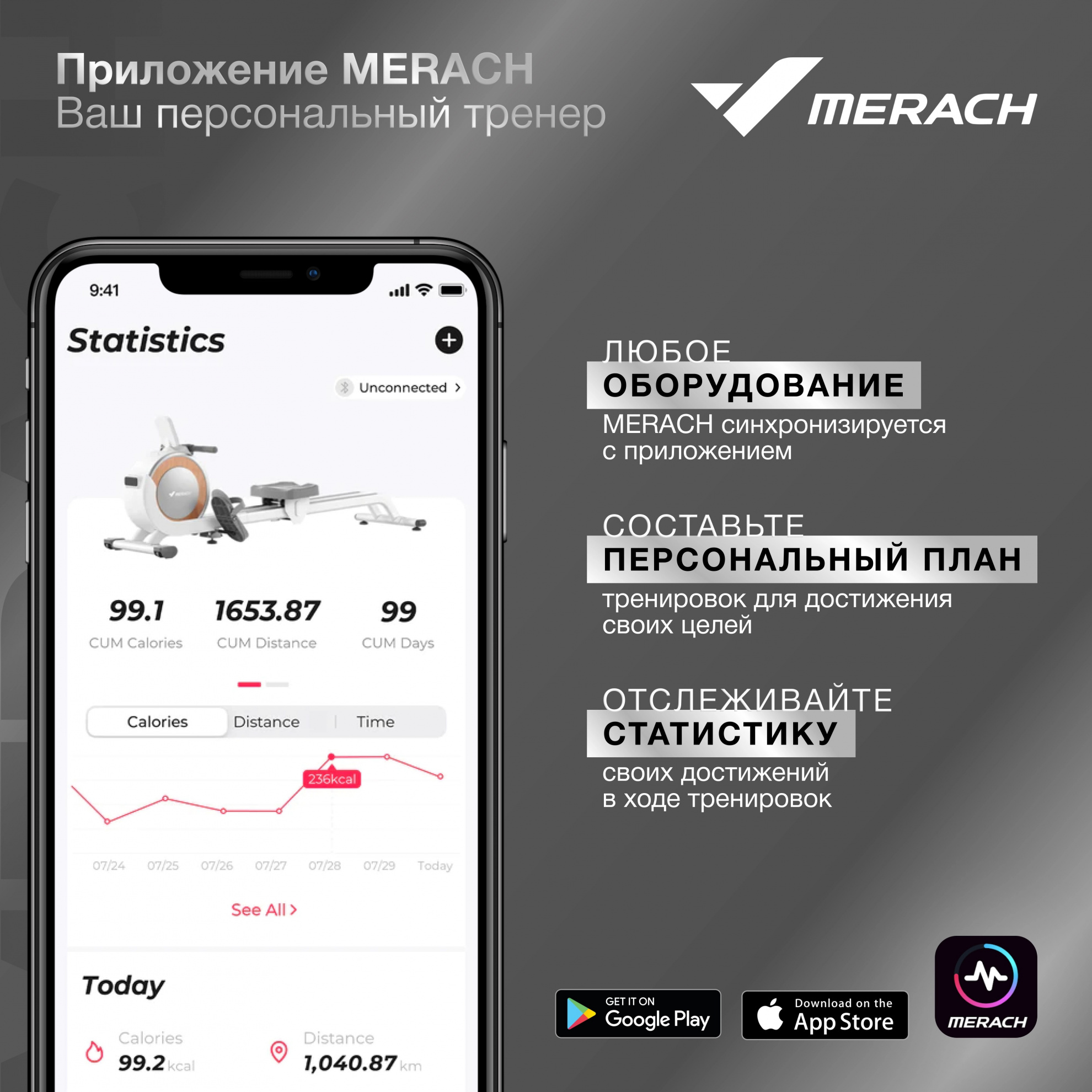 Merach MR-S06 WHITE ширина тренажера, см - 55